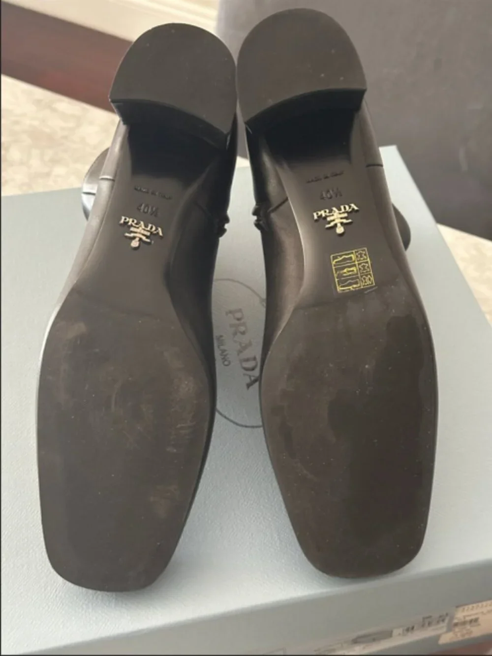 PRADA CAZLATURE DONNA BLACK LEATHER BOOTIES SZ 40.5 / 10.5 US - Picture 8 of 9